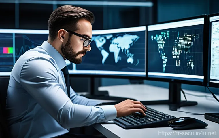 정보보안 실무에서 발생한 보안 사고 대응 일지 - **Prompt:** A focused cybersecurity analyst, dressed in smart business casual attire, meticulously i...
