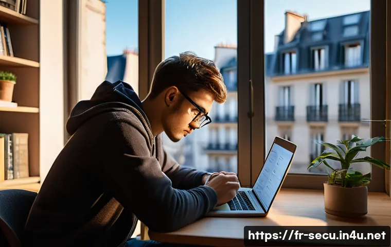 정보보안 실기 시험의 난이도 높은 문제 풀이법 - A focused young adult French student sitting at a tidy desk in a modern Parisian apartment, deeply s...