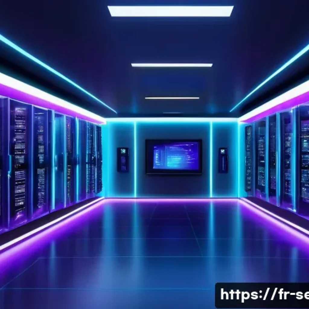정보보안 실무에서 자주 사용되는 암호화 알고리즘 - A futuristic digital vault room illuminated by soft blue and purple neon lights, showcasing a comple...