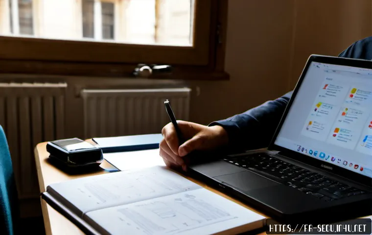 정보보안 필기 시험에서 자주 나오는 주요 이론 정리 - Photorealistic French cybersecurity student preparing for a written certification exam at a tidy Par...